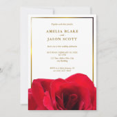 Invitation Rose rouge sur blanc | Cadre Gold avec Mariage pho (Devant)