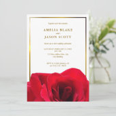 Invitation Rose rouge sur blanc | Cadre Gold avec Mariage pho (Debout devant)