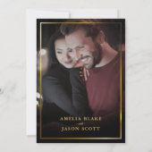 Invitation Rose rouge sur bleu profond | Mariage photo Gold F (Dos)