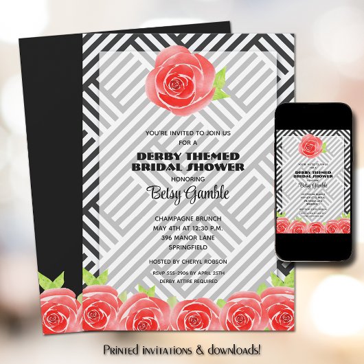 Invitation Rose rouge sur la Fête des mariées Derby de Stripe