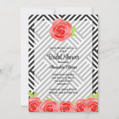Invitation Rose rouge sur la Fête des mariées des rayures (Devant)