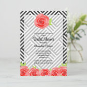 Invitation Rose rouge sur la Fête des mariées des rayures (Debout devant)