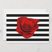 Invitation Rose rouge sur les rayures noires et blanches Dîne (Dos)