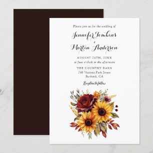 Invitation Rose rouge Tournesol automne automne Mariage flora