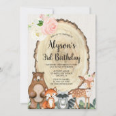 Invitation Rose rousse rustique floral fille boisée anniversa (Devant)