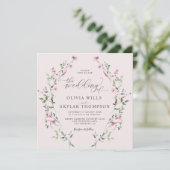 Invitation Rose roux Fleur sauvage jardin rose Mariage (Debout devant)