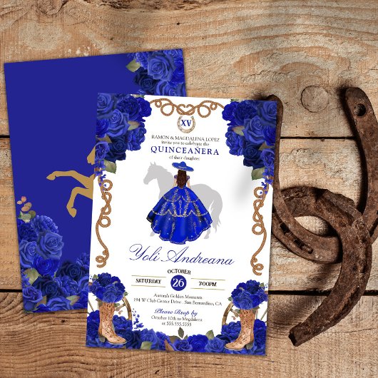 Invitation Rose Royal Bleu Bottes Charra Vestidos Quinceañera