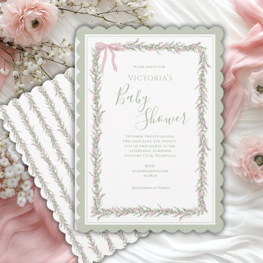 Invitation  rose Ruban Élégant Baby shower