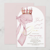 Invitation Rose Ruban Rose 1er Anniversaire (Devant / Derrière)