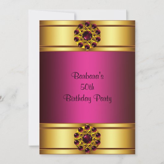 Invitation Rose Rubis Or 50 ans (Devant)