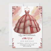 Invitation Rose russe Gold Quinceañera Anniversaire (Devant)