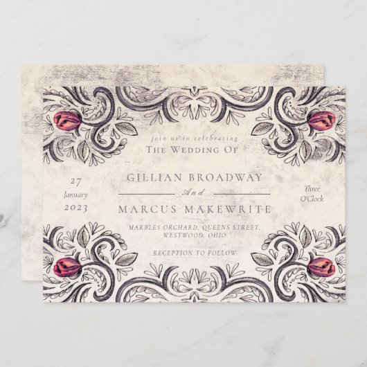 Invitation Rose rustique (Devant / Derrière)