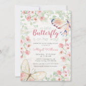 Invitation Rose Rustique Aquarelle Papillon Fille Baby shower (Devant)