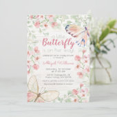 Invitation Rose Rustique Aquarelle Papillon Fille Baby shower (Debout devant)