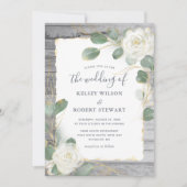 Invitation Rose Rustique Blanc Or Floral Mariage (Devant)