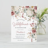 Invitation Rose Rustique, Crème Fleur sauvage Premier anniver (Debout devant)