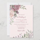 Invitation Rose Rustique Dusty Rose Aquarelle Fleurs (Devant)