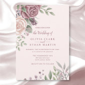 Invitation Rose Rustique Dusty Rose Aquarelle Fleurs
