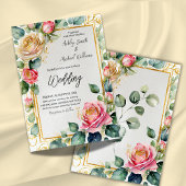 Invitation Rose rustique  encadré aquarelle Mariage floral