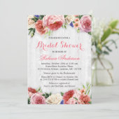 Invitation Rose rustique Floral Chic Fête des mariées en bois (Debout devant)