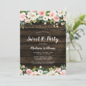 Invitation Rose Rustique Floral Lights Sweet 16 (Debout devant)