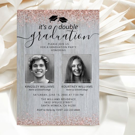 Invitation Rose Rustique Gold Double Graduation Photo