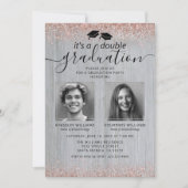 Invitation Rose Rustique Gold Double Graduation Photo (Devant)