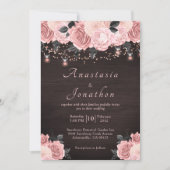 Invitation Rose Rustique Gold Floral String Mariage (Devant)