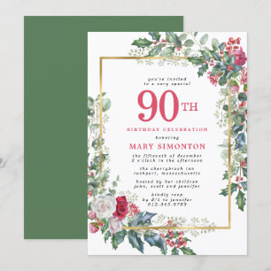 Invitation Rose rustique Holly Berries 90e fête d'anniversair