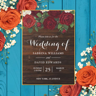 Invitation Rose rustique Marsala Floral Automne Mariage roman