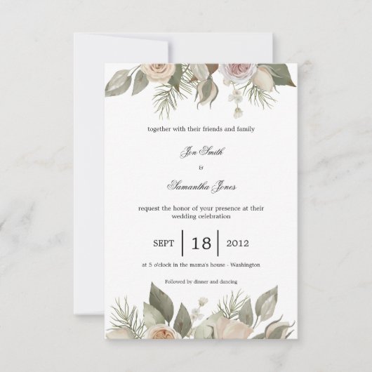 Invitation Rose rustique, rose (Devant)