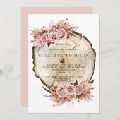 Invitation Rose Rustique Rose et Bois Noir (Devant / Derrière)