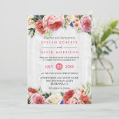 Invitation Rose Rustique rose Floral Chic Blanc Mariage (Debout devant)