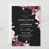 Invitation Rose Rustique Rouge Florale Mariage Noir (Devant)