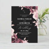 Invitation Rose Rustique Rouge Florale Mariage Noir (Debout devant)
