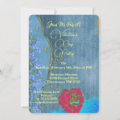 Invitation Rose Rustique Saint Valentin Fête du Bleu Floral (Devant)