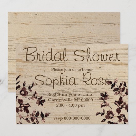 Invitation Rose rustique vintage (Devant / Derrière)