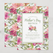 Invitation Rose Sage Floral Vert Blanc Fête des Mères Brunch (Devant / Derrière)