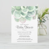 Invitation Rose Sage Green Girl Baby shower Succulent (Debout devant)