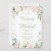 Invitation Rose Sage Vert Élégant Mariage Floral (Devant)