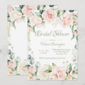 Invitation Rose & Sage Vert Floral Elégante Fête des mariées (Devant / Derrière)