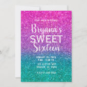 Invitation Rose sarcelle aqua et violet pailleté glitter Swee (Devant)