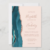 Invitation Rose sarcelle or faux mariage à code QR rose poudr (Devant)