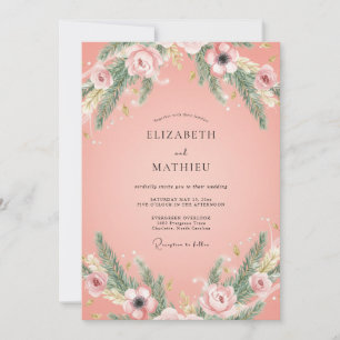 Invitation Rose Saumon Élégant Mariage d'Hiver