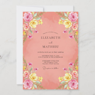 Invitation Rose Saumon Lumineux Mariage de Printemps