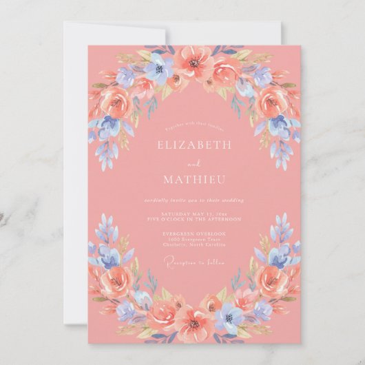 Invitation Rose Saumon Mariage Printanier Éthéré (Devant)