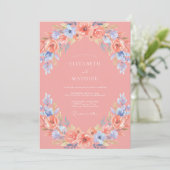 Invitation Rose Saumon Mariage Printanier Éthéré (Debout devant)