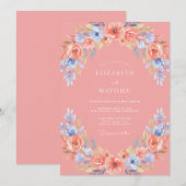 Invitation Rose Saumon Mariage Printanier Éthéré (Devant / Derrière)