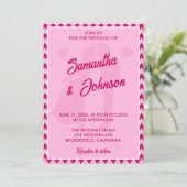Invitation Rose saumon rayure chevron photo mariage (Debout devant)