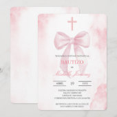 Invitation Rose saumonée avec baptême croix (Devant / Derrière)